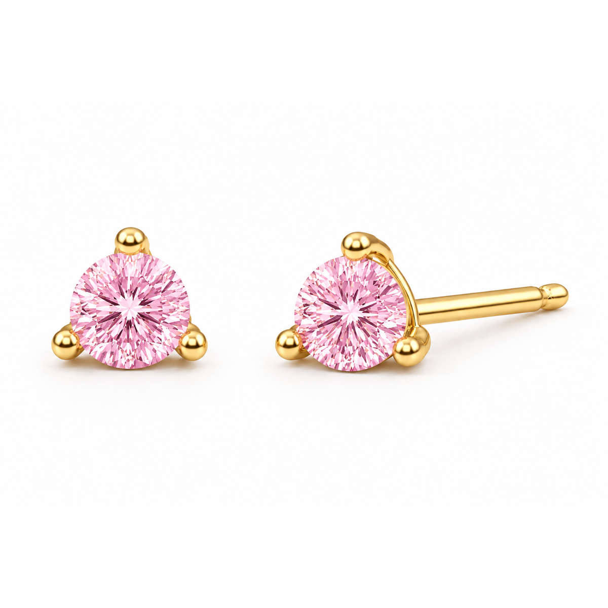 14k Gold 3mm Pink Lab-Grown Diamond Stud Earrings