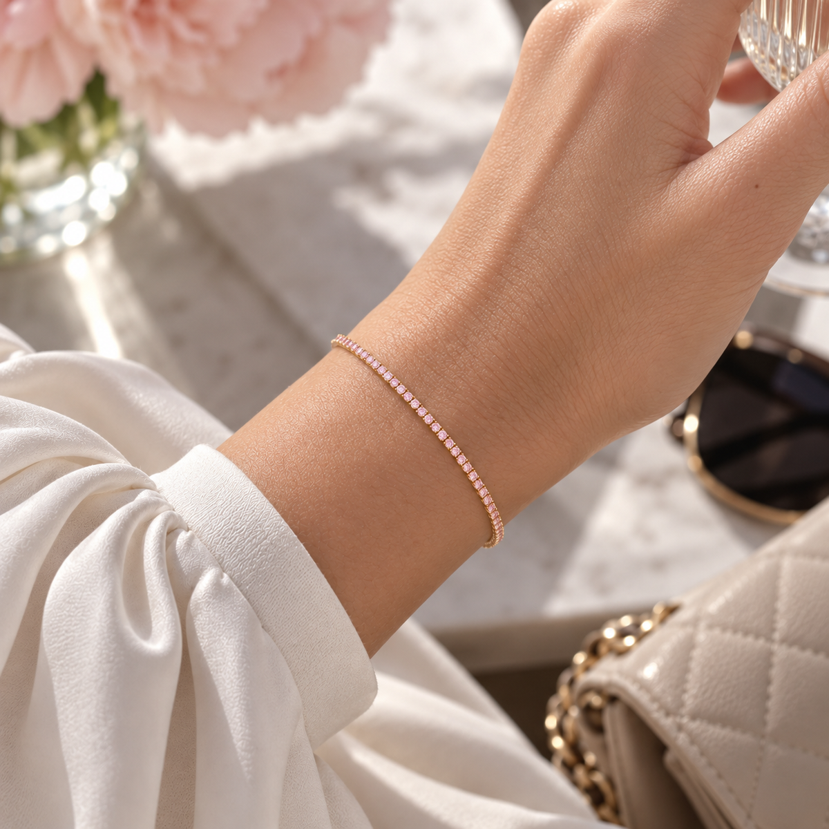 14k Gold Pink Lab-Grown Diamond Tennis Bracelet