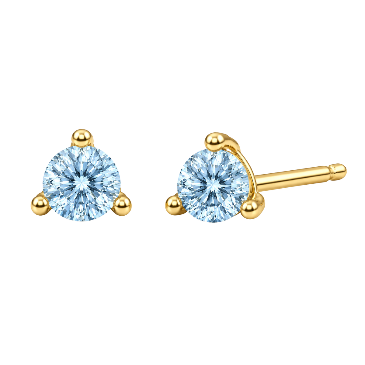 14k Gold 3mm Blue Lab-Grown Diamond Stud Earrings