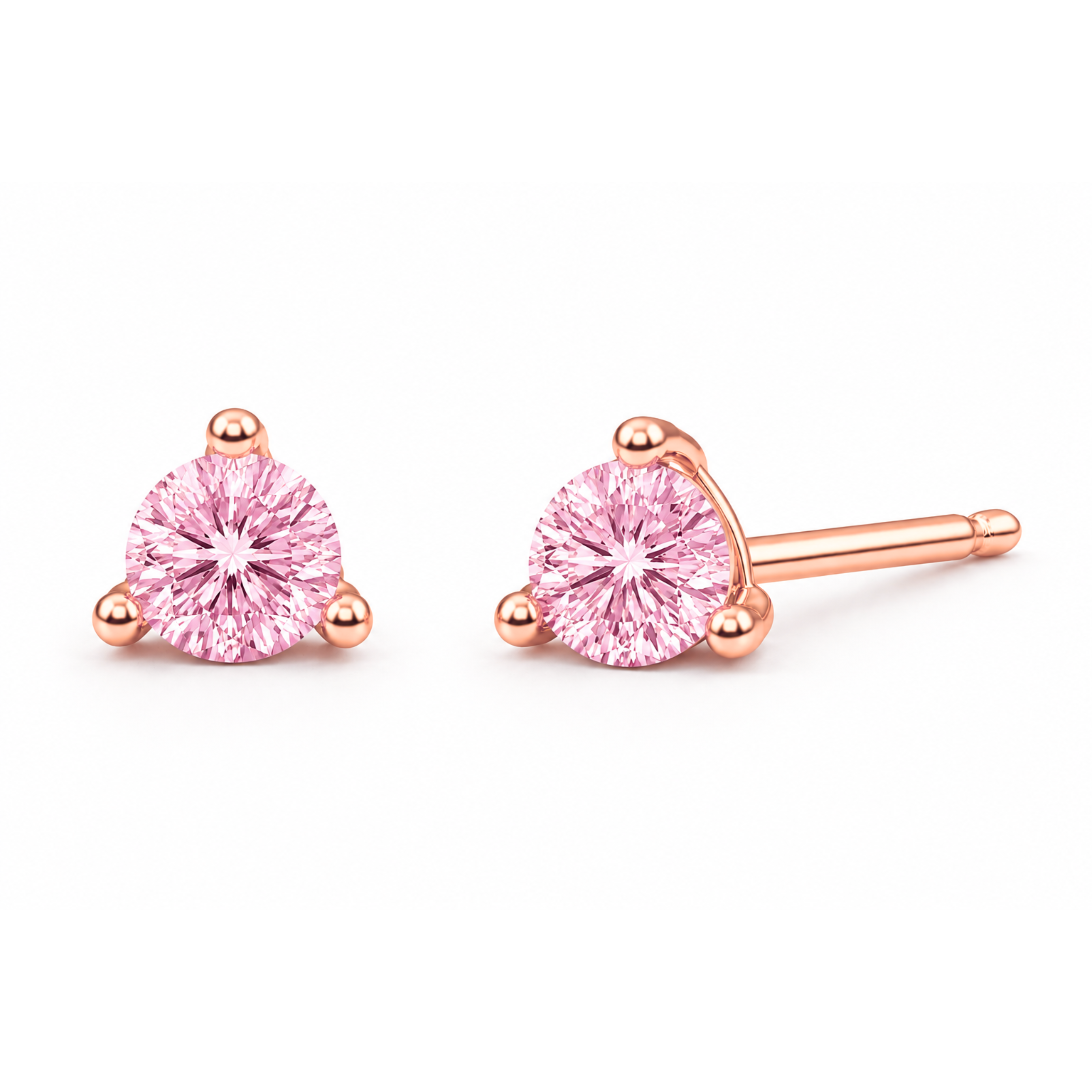 14k Gold 3mm Pink Lab-Grown Diamond Stud Earrings