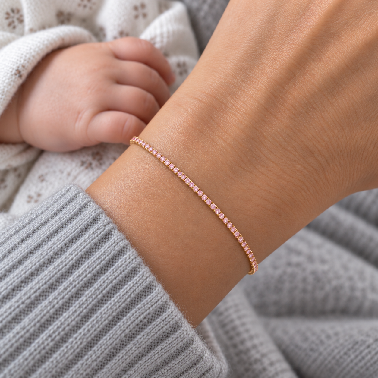 14k Gold Pink Lab-Grown Diamond Tennis Bracelet