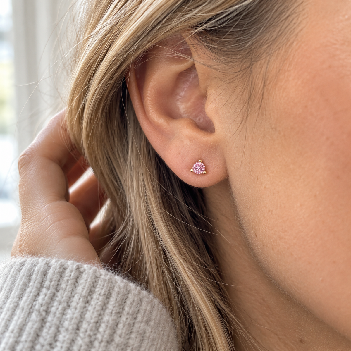 14k Gold 3mm Pink Lab-Grown Diamond Stud Earrings