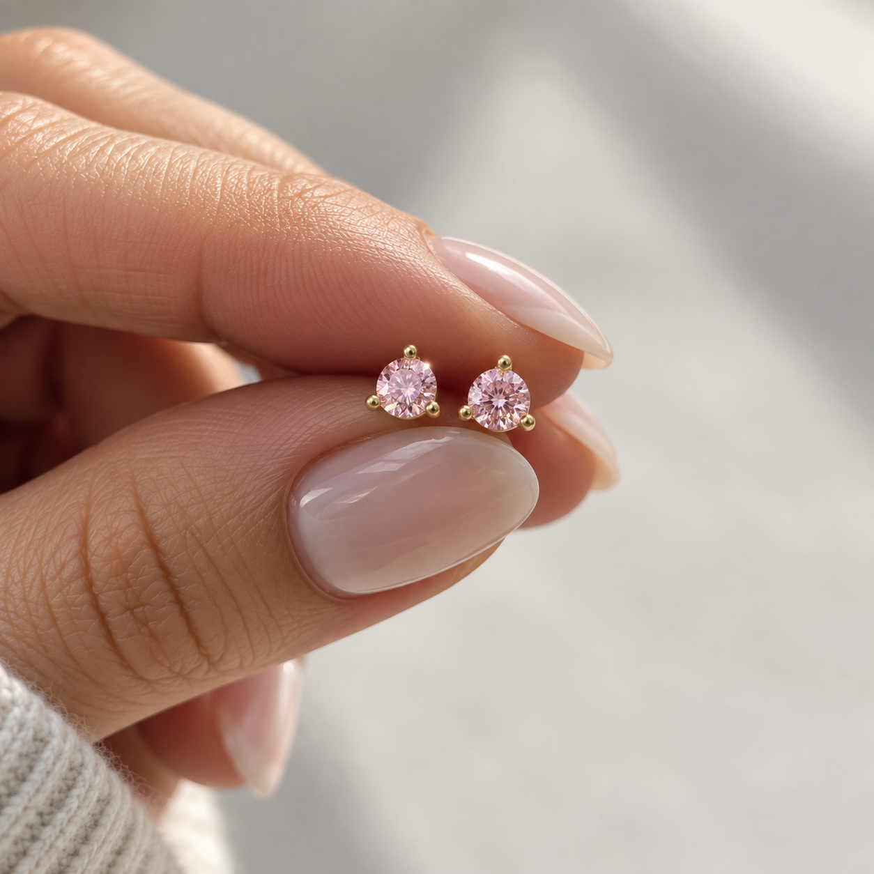 14k Gold 3mm Pink Lab-Grown Diamond Stud Earrings