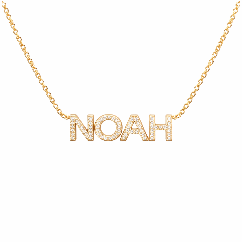 Birthstone Name Necklace in Block